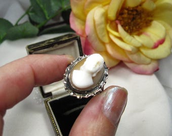 Victorian silver ring with  shell Cameo, ring size US 5 ,  C5