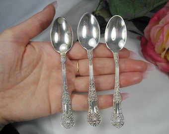 Set of 3 Antique Spoons, Collectible Henry Birks & Sons Queens Pattern Sterling Silver Spoons, TB196