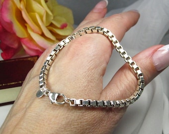 Vintage Tiffany & Co. Authentic Sterling Silver Venetian Box Link Bracelet, Unisex Gift, TB39