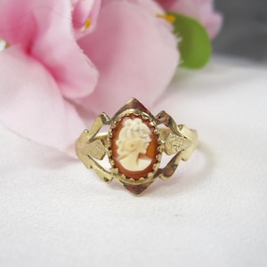 Vintage Engelse Victoriaanse camee gouden ring, camee ring vrouwelijk profiel, delicate camee ring, camee ring vrouwelijke buste, portretring, C49