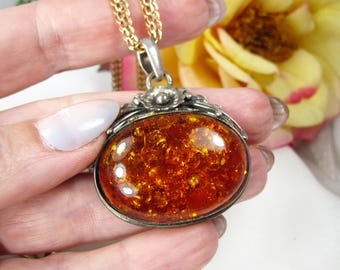 Vintage Silver & Amber Large Statement Pendant, TB120