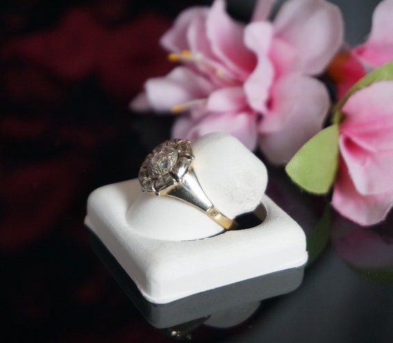 Antique rose cut diamond cluster ring, solid 18kt… - image 5
