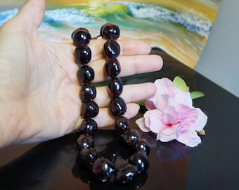 Large Beaded Natural Garnet Necklace, Garnet Choker with 9kt Gold Clasp, Natural Bohemian Garnet Beaded Necklace, Elegant Gift for He, G114