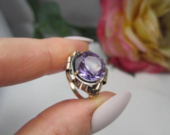 Sällsynt stor glittrande Alexandrit ädelstensring storlek 5 1/2, antikt 14k roséguld, TB269