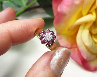 Solid 9kt yellow gold ruby & diamonds ring, Size US 3 1\2, RU5
