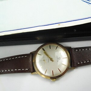 Vintage 9kt gouden herenpolshorloge Verity Incabloc nieuwe leren armband, Zwitsers mechanisch horlogekast, werkende staat, W25 afbeelding 11