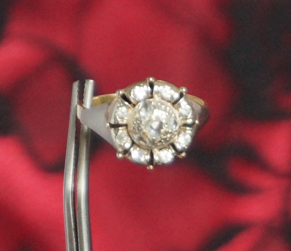 Antique rose cut diamond cluster ring, solid 18kt… - image 8