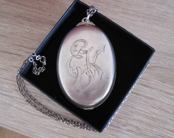 Victorian sterling silver pendant, picture locket pendant, EK engraved pendant, Antique locket pendant, anniversary birthday perfect giftLP7