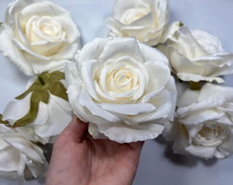White Rose Flower Heads 4” Wedding White Rose Artificial Ivory Wedding Silk Roses White Home Decor White Roses Wedding DIY Craft Supply