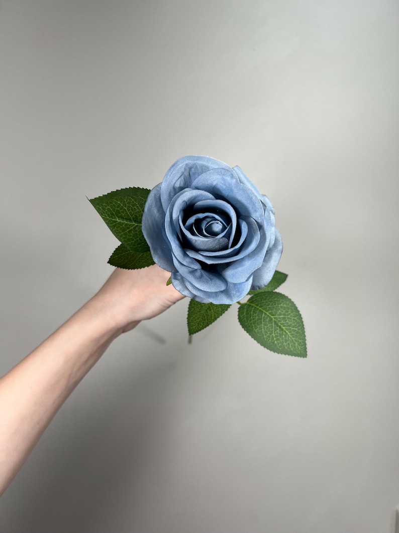 Dusty Blue Roses Artificial Flower Heads With Stem Light Blue Wedding ...