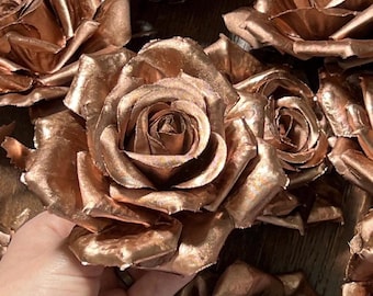 Rose Gold Flower Heads Wedding Rose Gold Artiticial Flowers Roses Craft Supplies Wedding Rose Gold Metalic Rose Flower Copper Artificial