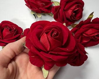 Red Rose Head 2 inch Wedding Decor Velvet Dark Red Rose Christmas Red Small Rose Wedding DIY Craft Supplies Red Rose Head Home Decor