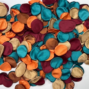Petali arancioni verde acqua per decorazioni nuziali Petali per damigelle d'onore Verde acqua scuro Terracotta Borgogna Decorazione per navata nuziale Petali di fiori Marrone Ruggine Coriandoli