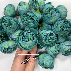 Capitules bleu sarcelle de 5 cm pour mariage, pivoine turquoise, fleurs aquatiques artificielles, fleurs en verre de mer, fournitures de mariage, artisanat, fleur de soie bleu sarcelle
