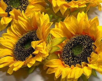 Cabeza de girasol artificial para bodas. Cabeza de girasol de 5 pulgadas. Suministros para bodas DIY con girasol. Flor artificial grande.