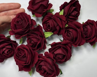 Burgundy Rose Head 2&quot; Wedding Decor Velvet Burgundy Rose Small Maroon Wedding DIY Craft Supplies Silk Rose Head Wine Red Dark Artificial