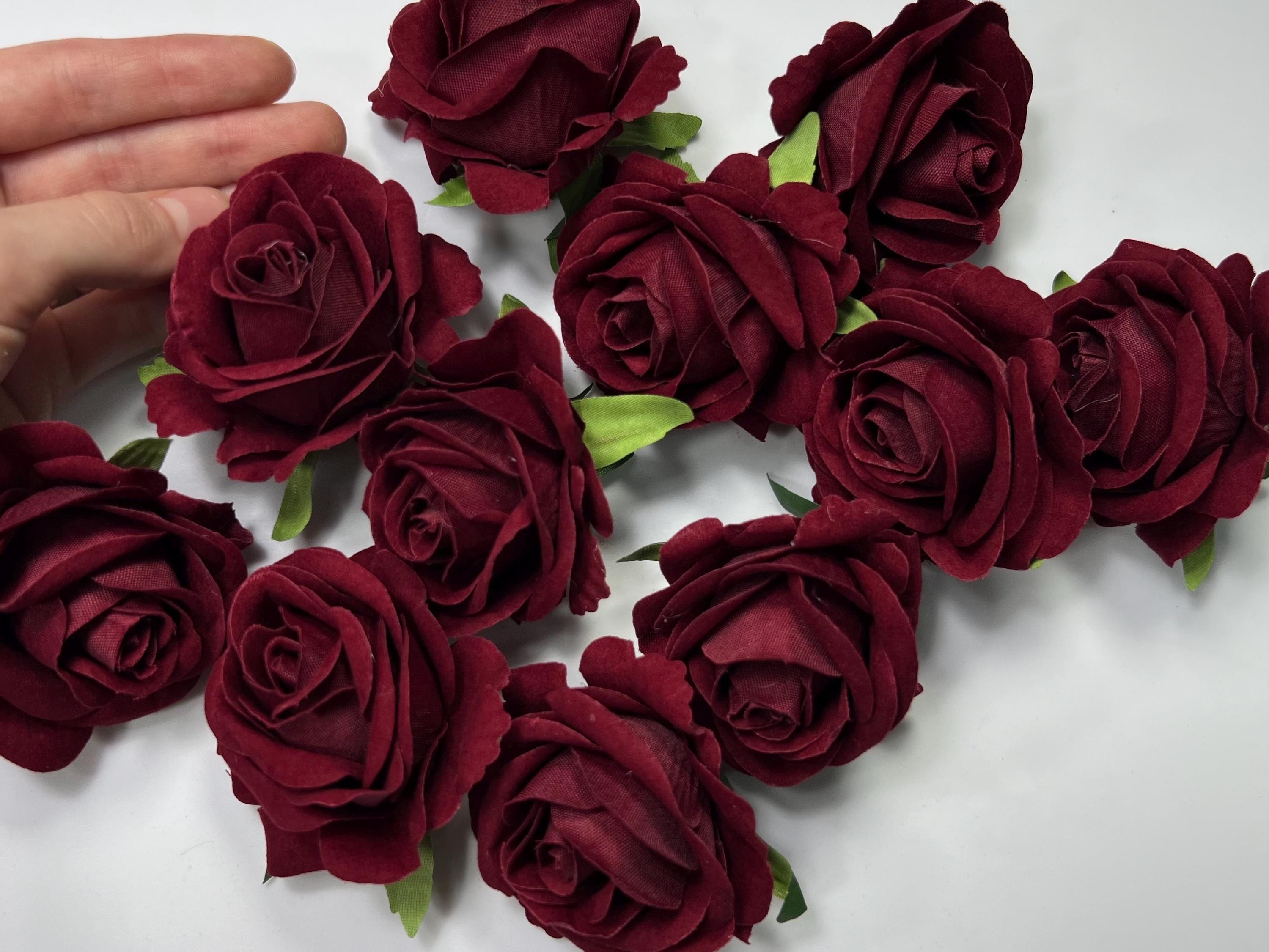 Burgundy Rose Head 2" Wedding Decor Velvet Burgundy Rose Small Maroon Wedding DIY Craft Supplies Silk Rose Head Wine Red Dark Artificial