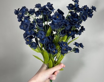 Dark Blue Flowers Ruffle Bush Navy Blue Flowers Home Decor DIY Wedding Wild Flower Blue Navy Artifical Flower Faux Dark Blue