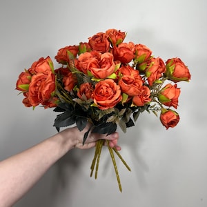 Burnt Orange Artificial Rose Spray 1 Bundle Terracotta Silk Roses DIY Bouquet Wedding Rust Flower Heads with Stems Orange Fall Flowers