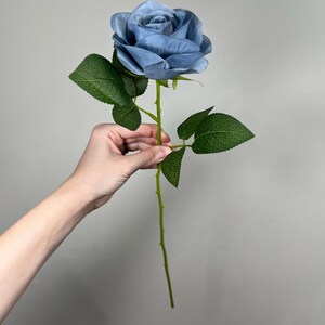 Dusty Blue Roses Artificial Flower Heads With Stem Light Blue Wedding ...