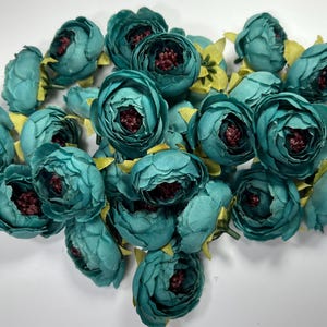 Capitules bleu sarcelle de 5 cm pour mariage, pivoine turquoise, fleurs aquatiques artificielles, fleurs en verre de mer, fournitures de mariage, artisanat, fleur de soie bleu sarcelle