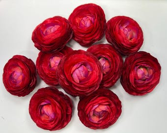 Red Ranunculus Flower Heads Wedding Bright Red Flowers Artificial DIY Craft Supplies Rununculus Heads Red Faux Decor Silk Flowers Scarlet