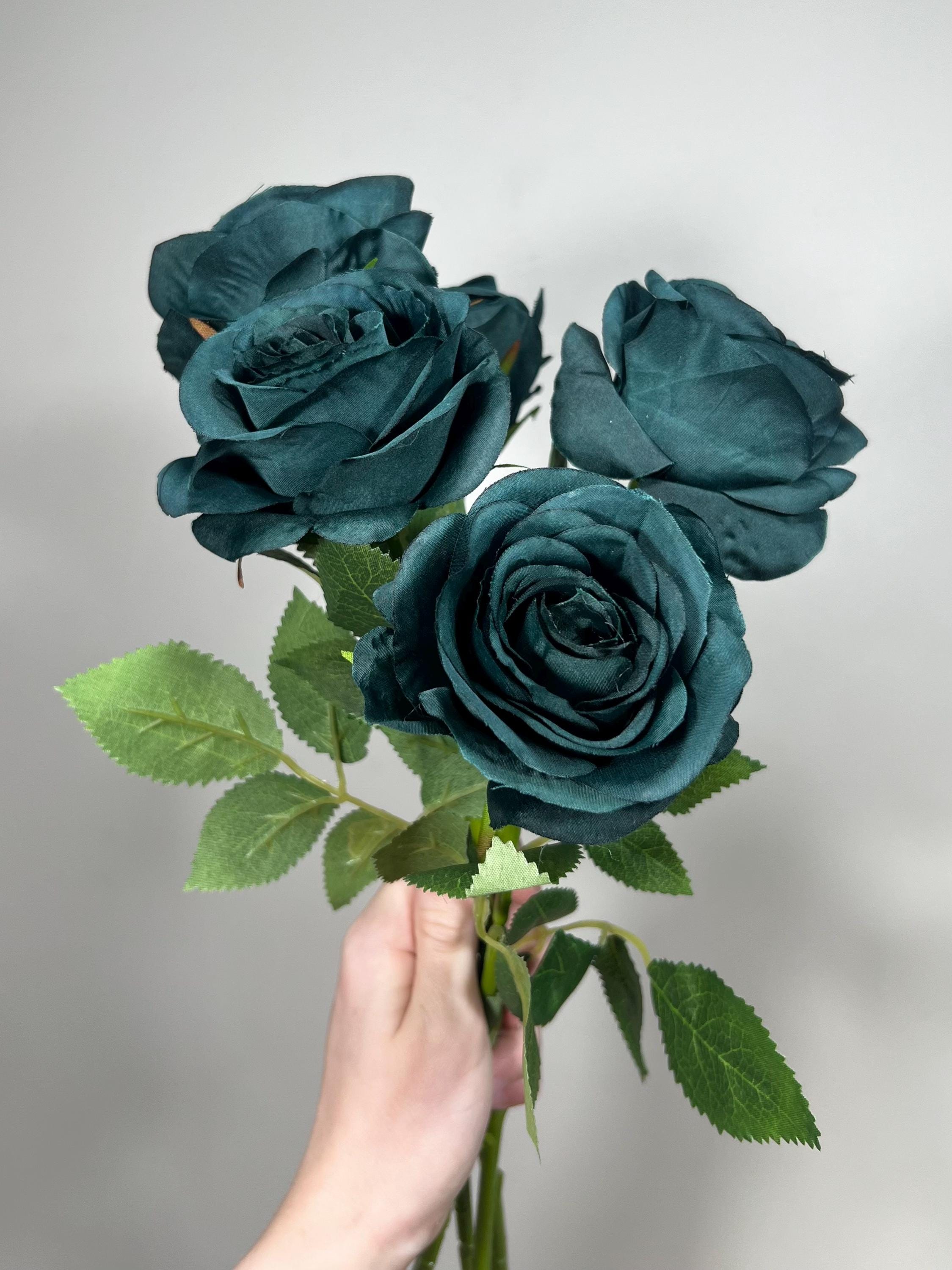 Dark Teal Rose Peacock Green Flower With Long Stems Flower Artificial Flower  Dark Green Rose Wedding DIY Emerald Green Flower Head Teal - Etsy, image size:2249x3000