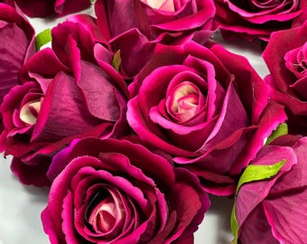 Magenta Rose Heads 3” Wedding Hot Pink Artificial Flowers Wedding Deep Fuchsia Rose Head Silk Home Decor Viva Magenta Flower Head Artificial