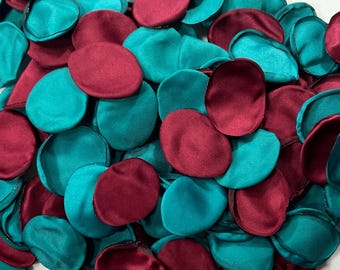 Teal Burgundy Petals Wedding Petals Teal  Flower Girl Petals Burgundy Teal Wedding Aisle Decor Flower Petals Teal Ceremony Decor Confetti