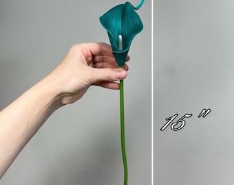 Dark Teal Calla Lily Artiticial Peacock Blue Green Flowers with Stems Calla Lilies Teal Real Touch Wedding Teal Calla Lily Craft Supplies