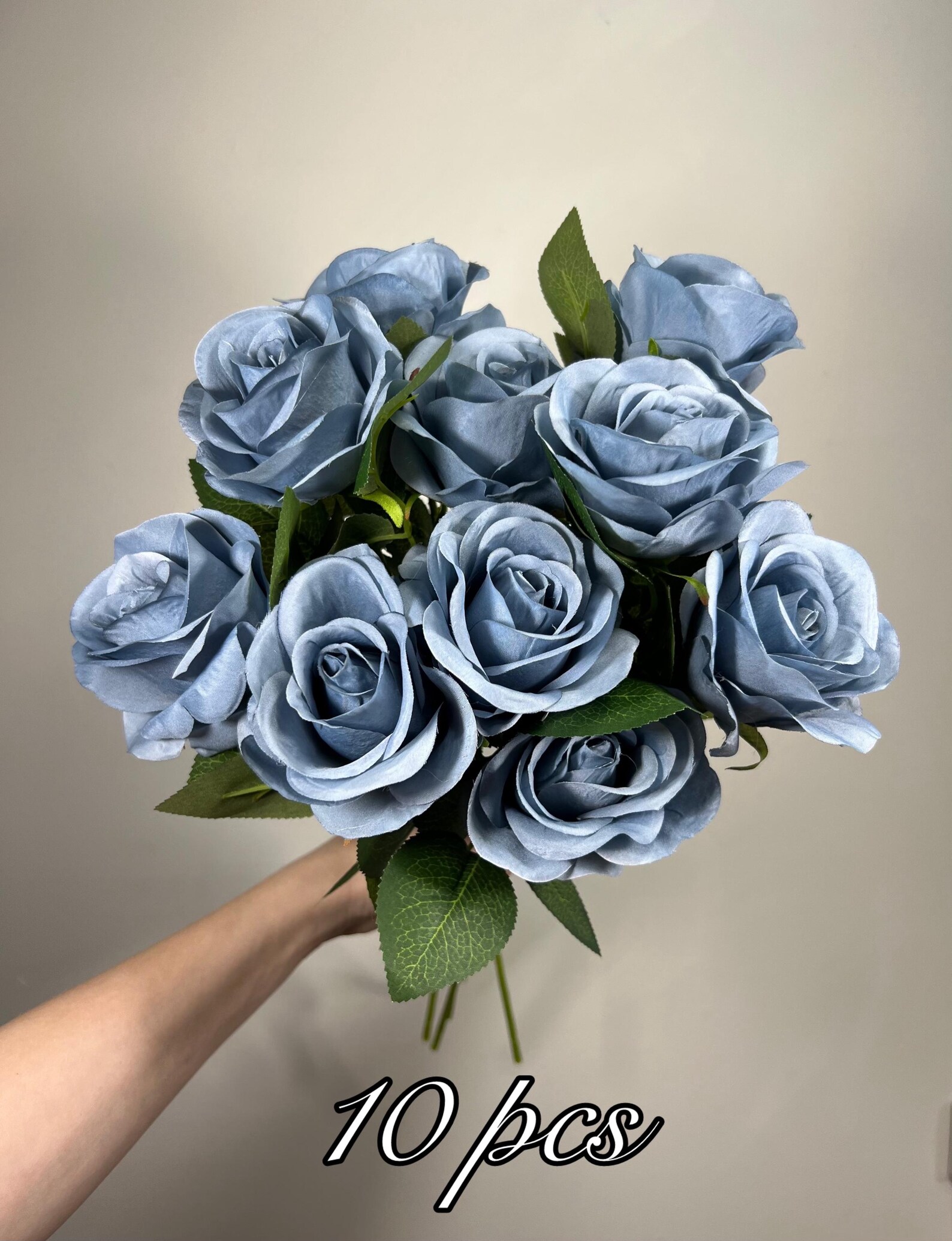 Dusty Blue Roses Artificial Flower Heads With Stem Light Blue Wedding ...