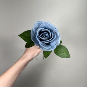 Dusty Blue Roses Artificial Flower Heads With Stem Light Blue Wedding ...
