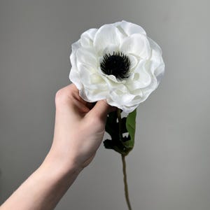 Anemone Artificial Flower Head on Stem Anemone Silk Flower Wedding Anemone White Craft Supply  DIY Anemone Ivory Poppy Flower Head Anemone