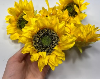 Cabeza de girasol artificial de 3,5 pulgadas para boda, cabeza de girasol, flor artificial para bricolaje, suministros para bodas, girasol grande, flor falsa