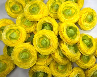 Fleurs de renoncule jaunes pour mariage, fleurs jaunes lumineuses, ensoleillées, fournitures pour travaux manuels artificiels, renoncule, têtes de rununculus, fleurs en soie