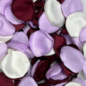 Pétalos de Borgoña Decoración de boda Pétalos de niña de flores Lavanda Decoración del pasillo de bodas Pétalos de flores Decoración de ceremonia púrpura Confeti blanco