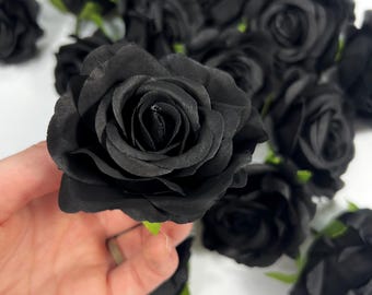Black Rose Head Artificial 2” Wedding Black Rose Small Flower Heads Black Wedding Supplies Craft Black Roses Silk DIY Black Flower Heads