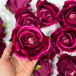 Magenta Rose Heads 3” Wedding Hot Pink Artificial Flowers Wedding Deep ...