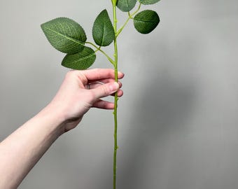 Tallo de flor artificial realista con hojas de 38 cm, aspecto natural, verde, tallo de alambre realista para rosas y ramos de bricolaje, material de imitación para manualidades.