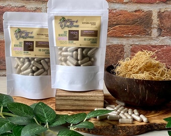 Irish Sea Moss Bladderwrack & Burdock Root Capsules, Health and Wellness Herbal Supplement, Sea Burdock Root Powder