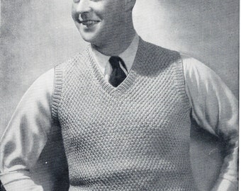 Mens 1930's GATINEAU Sleeveless Pullover (Knitting PDF Download)