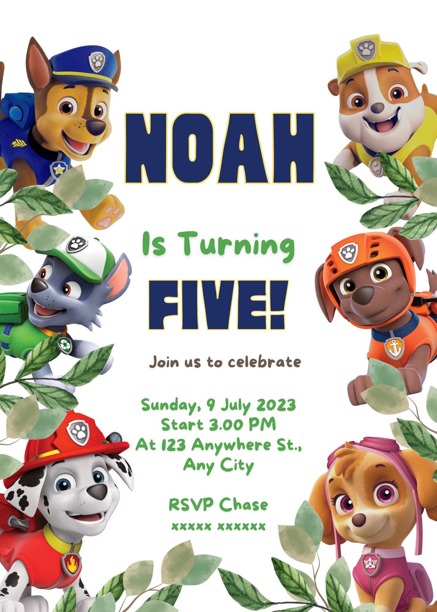 Paw Patrol Party Invitation Etsy