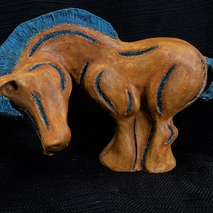 Horse, horses, horse sculpture, ceramic sculpture, horse art, sculpture, pony art, red horse, carved horse, unique horse sculpture, ponies