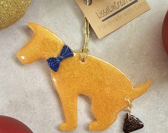 Personalized Pooping Dog Ornament - Pointy Ear Variation