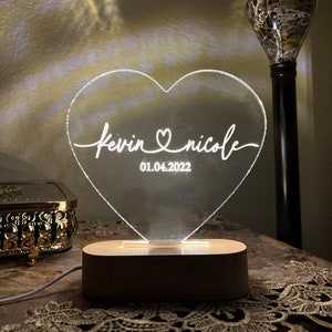 Custom Couple Night Light as Valentines Day Gift, LED Heart lamp, Christmas Gift for Couples, Romantic gift for her, Engagement Gift