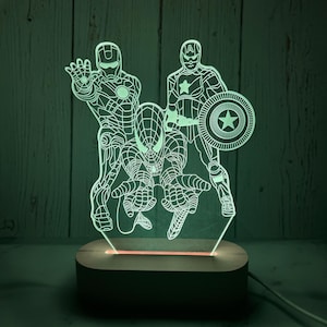 Personalized Super Heroes  Night Lamp Light For Kids - Super Hero Fans Gift - Perfect Birthday Present for Boy - Christmas Gift for Everyone