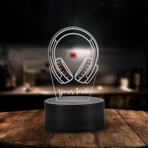 Headphones Music Custom LED Night Light - Personalized Remote Control, Perfect for Music Lovers, Relaxation & Unique Gifts