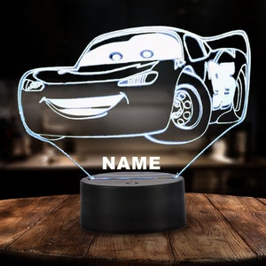 Personalised Lightning Cars Racing Car Night Light - Gift for Kids Birthdays - Nursery Decor for Baby - Good Night Lamp - Christmas Present