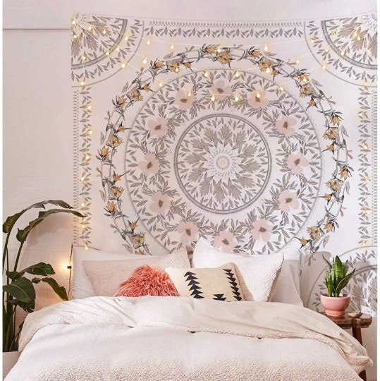 Medallion Tapestry Sketched Floral, Bohemian Mandala Wall Hanging