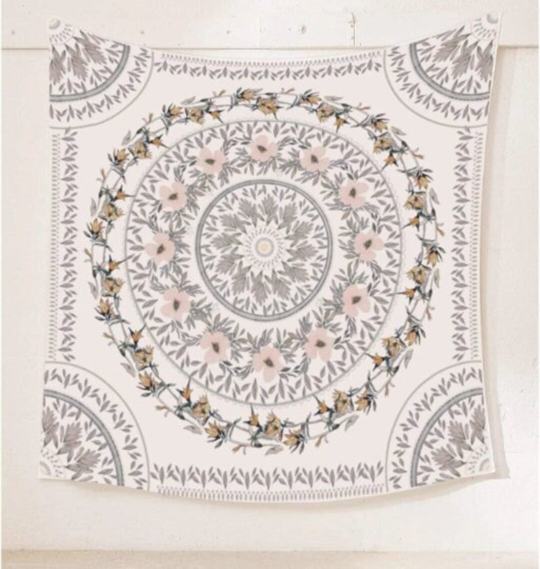 Medallion Tapestry Sketched Floral, Bohemian Mandala Wall Hanging